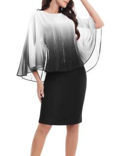 Gardenwed Abendkleider elegant Damen Rundhals Chiffon Cape Overlay Kleid Bodycon Knielang Formelle Cocktailkleider Party Hochzeitsgäste Festliches Glitzer Kleid Black M von Gardenwed