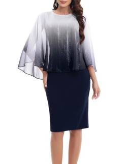 Gardenwed Abendkleider elegant Damen Rundhals Chiffon Cape Overlay Kleid Bodycon Knielang Formelle Cocktailkleider Party Hochzeitsgäste Festliches Glitzer Kleid Navy L von Gardenwed