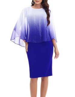 Gardenwed Abendkleider elegant Damen Rundhals Chiffon Cape Overlay Kleid Bodycon Knielang Formelle Cocktailkleider Party Hochzeitsgäste Festliches Glitzer Kleid Royal Blue M von Gardenwed