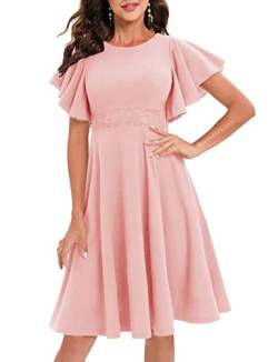 Gardenwed Abendkleider elegant für Hochzeit Festliche Kleider für Damen cocktailkleid Damen Kleid Damen elegant ballkleid mit ärmel Blush L von Gardenwed