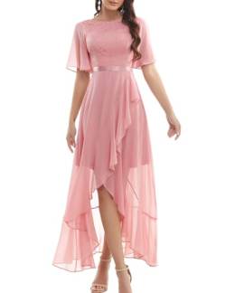 Gardenwed Abendkleider elegant für Hochzeit festliches Kleid Chiffon Ärmel Rüschen Brautjunferkleid Bridesmaid Dress Party Abschlusskleid lang Ballkleid Blush 3XL von Gardenwed