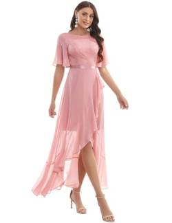 Gardenwed Abendkleider elegant für Hochzeit festliches Kleid Chiffon Ärmel Rüschen Brautjunferkleid Bridesmaid Dress Party Abschlusskleid lang Ballkleid Blush M von Gardenwed