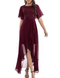 Gardenwed Abendkleider elegant für Hochzeit festliches Kleid Chiffon Ärmel Rüschen Brautjunferkleid Bridesmaid Dress Party Abschlusskleid lang Ballkleid Burgundy L von Gardenwed