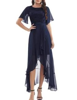 Gardenwed Abendkleider elegant für Hochzeit festliches Kleid Chiffon Ärmel Rüschen Brautjunferkleid Bridesmaid Dress Party Abschlusskleid lang Ballkleid Navy 3XL von Gardenwed