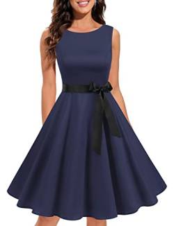 Gardenwed Damen 1950er Vintage Cocktailkleid Rockabilly Retro Schwingen Kleid Faltenrock Navy 2XL von Gardenwed