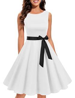 Gardenwed Damen Rockabilly Kleider 50er Jahre Festliche Brautjungfernkleid Sommer Knielang Kleid Weiß A-Line Cocktailkleider Abendkleid Kleid Hochzeit gast Weiß L von Gardenwed