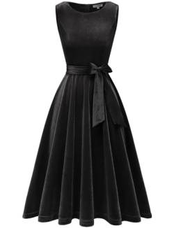 Gardenwed Damen Samt Kleid 50er Jahre Cocktailkleid Rockabilly Kleider Petticoat Festlich Hochzeit Black L von Gardenwed