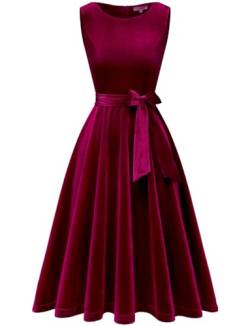 Gardenwed Damen Samt Kleid 50er Jahre Cocktailkleid Rockabilly Kleider Petticoat Festlich Hochzeit Burgundy 2XL von Gardenwed