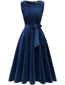 Gardenwed Damen Samt Kleid 50er Jahre Cocktailkleid Rockabilly Kleider Petticoat Festlich Hochzeit Navy 2XL von Gardenwed