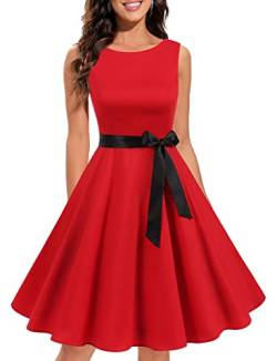 Gardenwed Damen Vintage Kleider Rockabilly Kleid Cocktailkleid 60er Jahre Audrey Hepburn Kleid Kleid festlich 50er Jahre Kleider Petticoat Kleid Red 3XL von Gardenwed