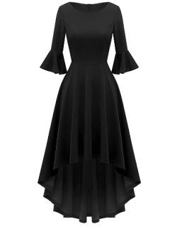 Gardenwed Festliches Kleid Damen 3/4 arm Flare Bell Sleeve Rundhals Kleider High-Low Cocktailkleider Rockabilly Kleider Abendkleider elegant für Hochzeit Black 3XL von Gardenwed