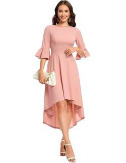 Gardenwed Festliches Kleid Damen 3/4 arm Flare Bell Sleeve Rundhals Kleider High-Low Cocktailkleider Rockabilly Kleider Abendkleider elegant für Hochzeit Blush XS von Gardenwed