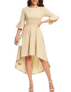 Gardenwed Festliches Kleid Damen 3/4 arm Flare Bell Sleeve Rundhals Kleider High-Low Cocktailkleider Rockabilly Kleider Abendkleider elegant für Hochzeit Champagne 2XL von Gardenwed