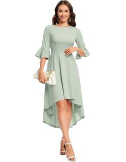 Gardenwed Festliches Kleid Damen 3/4 arm Flare Bell Sleeve Rundhals Kleider High-Low Cocktailkleider Rockabilly Kleider Abendkleider elegant für Hochzeit Light Green XL von Gardenwed