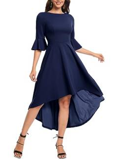 Gardenwed Festliches Kleid Damen 3/4 arm Flare Bell Sleeve Rundhals Kleider High-Low Cocktailkleider Rockabilly Kleider Abendkleider elegant für Hochzeit Navy L von Gardenwed