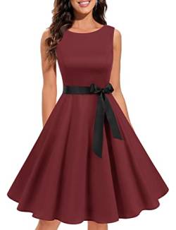 Gardenwed Kleid für Weihnachten Damen cocktailkleid Retro Kleid Rockabilly Damen 50er Jahre Kleid Damen Audrey Hepburn Kleid Petticoat Kleider Burgundy M von Gardenwed