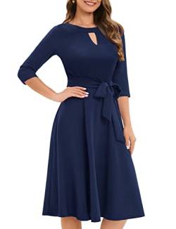 Gardenwed Kleider Damen Rockabilly Kleider Damen Festliche Kleider für Damen Elegant Cocktailkleid Damen 50er Jahre Vintage Kleider 3/4 Arm Herbst/Winter Midi Petticoat Navy M von Gardenwed