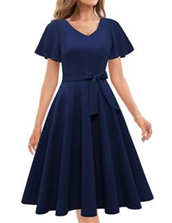 Gardenwed Retro Rockabilly Kleider Damen Vintage Cocktailkleider 60 Jahre V-Ausschnitt Freizeitkleid Konfirmationskleider Navy L von Gardenwed