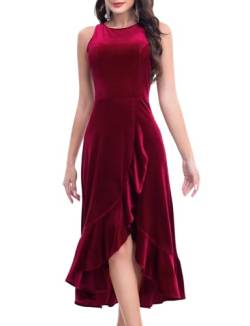 Gardenwed Samtkleid Abendkleid Lang Elegant Split Bodycon Kleid Lange Formelle Cocktail Party Kleider Hochzeitsgäste Ballkleid Festliches Partykleid Dark Red 2XL von Gardenwed