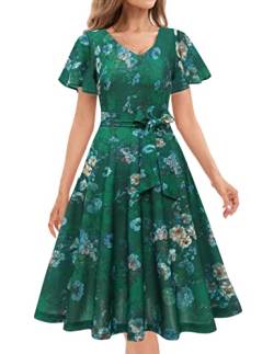 Kleider Damen Rockabilly Kleider Damen Festliche Kleider für Damen Rockabilly Kleid Cocktailkleid Damen 50er Jahre Kleider Audrey Hepburn Kleid Vintage Kleid Green Flower S von Gardenwed