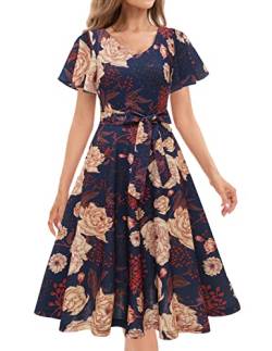 Kleider Damen Rockabilly Kleider Damen Festliche Kleider für Damen Rockabilly Kleid Cocktailkleid Damen 50er Jahre Kleider Audrey Hepburn Kleid Vintage Kleid Navy Yellow Flower S von Gardenwed