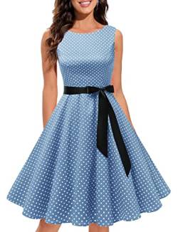 Kleider Kleid Rockabilly Damen cocktailkleid Vintage Kleider 60er Jahre Audrey Hepburn Kleid Kleid festlich Damen 50er Jahre Kleider Damen Petticoat Kleid Blue Small White Dot 2XL von Gardenwed