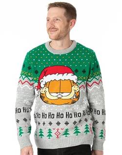 Garfield Herren Weihnachtspuller Erwachsener Santa Hut Grauer Strickpullover XL von Garfield