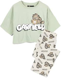 Garfield Womens Pyjamas | Adults Ladies Lazy Tabby Cat Green T-Shirt with Cream Long Bottoms Pjs | Movie Merchandise - Medium von Garfield