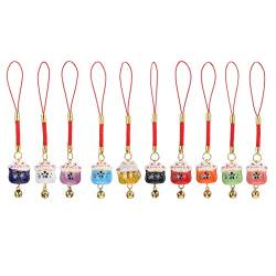 Garneck 10 Stücke Glückskatze Schlüsselanhänger Japanischer Stil Maneki Neko Winkekatze Schlüsselbund Schlüsselring Anhänger Geldbörse Handtaschen Rucksack Dekoration Geschenke Zufällig von Garneck
