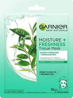 Garnier Skin Naturals Moisture + Freshness Stoffmaske mit Grüntee Extrakt, super feuchtigkeitsspendend, 28g von Garnier