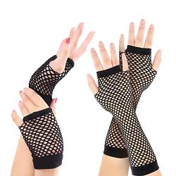 2 Paare Lang Und Kurz Netz Handschuhe Damen, Fingerlose Handschuhe Schwarz, Schwarz Fingerlose Fischnetz Handschuhe, Sexy Fingerhandschuhe, für 80er Jahre Verkleidung Kostüm Party Lieferungen von Gasinite