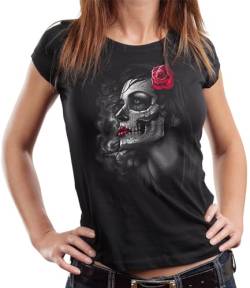 Damen Lady Biker T-Shirt: Lady-Skull Rose von Gasoline Bandit