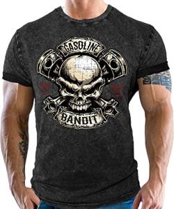 Gasoline Bandit Biker Racer Herren T-Shirt für Motorradfahrer im Vintage Used Look - Piston Skull von Gasoline Bandit