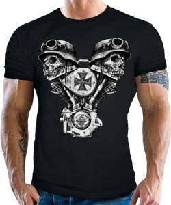 Herren T-Shirt für Motorradfahrer und Biker: V-Twin Skulls Iron Cross von Gasoline Bandit