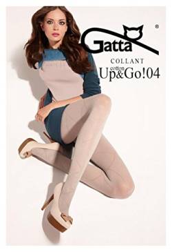 Gatta Fashion Cotton Up&Go 04 - gestreift-gemusterte blickdichte Strumpfhose aus Baumwolle mit Fischgrätenmuster - Größe 4-L - Grau von Gatta