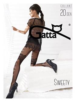 Gatta Fashion Sweety 05-20den - sexy gemusterte Strumpfhose mit heißem Strapsemuster - Größe 2-S - Schwarz von Gatta