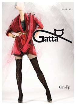 Gatta Girl Up 21 - gemusterte halbtransparente Strumpfhose mit Strapsedesign - Größe 3-M - Schwarz von Gatta