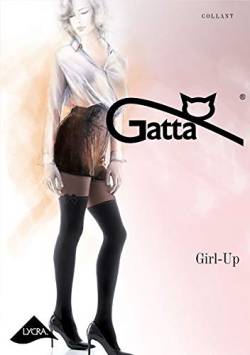 Gatta ❤ Girl Up 23-20/60den gemusterte semi blickdichte Strumpfhose im Overkneedesign und Schleife (4-L, Nero) von Gatta