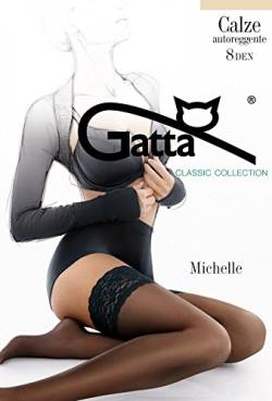 Gatta Michelle 01 - elegante matte halterlose Strümpfe aus Lycra Satin Sheers mit Abschluss in Spitzenoptik - Größe M-L - Nero-Schwarz von Gatta