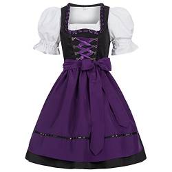 Gaudi-Leathers Damen Dirndl Kleid Dirndlkleid Trachtenkleid Midi Ilona Schwarz Lila 42 von Gaudi-Leathers