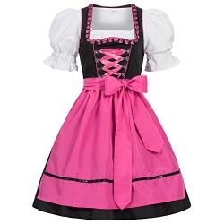 Gaudi-Leathers Damen Dirndl Kleid Dirndlkleid Trachtenkleid Midi Ilona Schwarz Pink 34 von Gaudi-Leathers