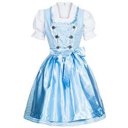 Gaudi-Leathers Damen Dirndl Kleid Dirndlkleid Trachtenkleid Midi Kariert Hellblau 38 von Gaudi-Leathers