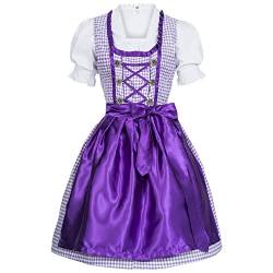 Gaudi-Leathers Damen Dirndl Kleid Dirndlkleid Trachtenkleid Midi Kariert Lila 40 von Gaudi-Leathers