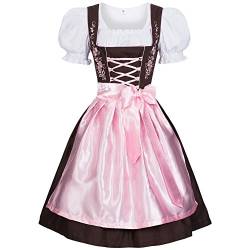 Gaudi-Leathers Damen Dirndl Kleid Dirndlkleid Trachtenkleid Midi mit Stickerei Braun Pink 42 von Gaudi-Leathers