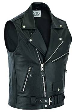 Gaudi-Leathers Herren Motorrad Lederweste Kutte Bikerweste Motorradweste Brando Jacke Rockabilly, Schwarz, L von Gaudi-Leathers