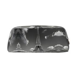 GaxfjRu Federmäppchen aus Leder, Motiv: Paris Eiffelturm und Wolke, niedliches Federmäppchen, kleines Federmäppchen, schöne Schreibwarentasche, tragbare Kosmetiktasche, Reißverschlusstasche von GaxfjRu