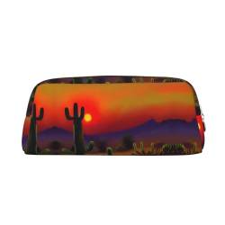 GaxfjRu Federmäppchen aus Leder, Motiv: Sonnenuntergang Kaktus in Wüste, niedliches Federmäppchen, kleines Federmäppchen, schöne Schreibwaren-Tasche, tragbare Kosmetiktasche, Reißverschlusstasche von GaxfjRu
