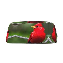 GaxfjRu Schönes Federmäppchen aus Leder mit roten Vögeln, niedliches Federmäppchen, kleines Federmäppchen, schöne Schreibwarentasche, tragbare Kosmetiktasche, Reißverschlusstasche von GaxfjRu
