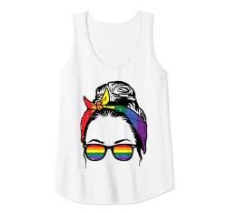 Damen Gay Mom Messy Hair Bun LGBTQ Rainbow Pride Women Lesbian Tank Top von Gay Pride Clothes LGBTQ Ally LGBT Men Women Gift