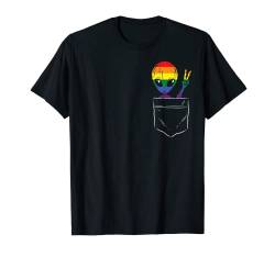 Allien In Pocket Waving LGBTQ Rainbow Flag Gay Pride Ally T-Shirt von Gay Pride Shirts LGBTQ Ally LGBT Men Women Gift